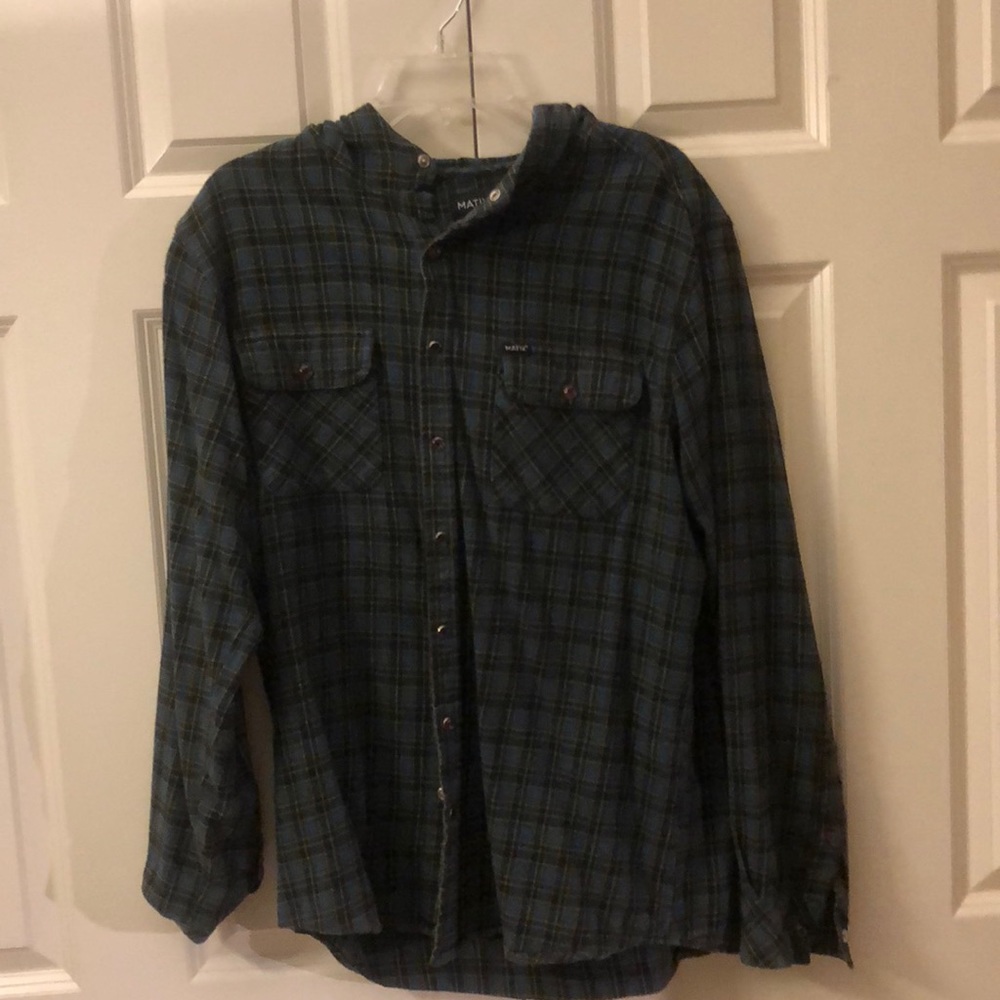 Large Button Up Matix Flannel shirt with hoodie